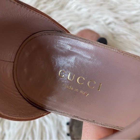 Gucci Suede Colorblock Dusty Rose Beige Ankle Strap Open Toe Heeled Sandals 38.5 - Picture 9 of 10